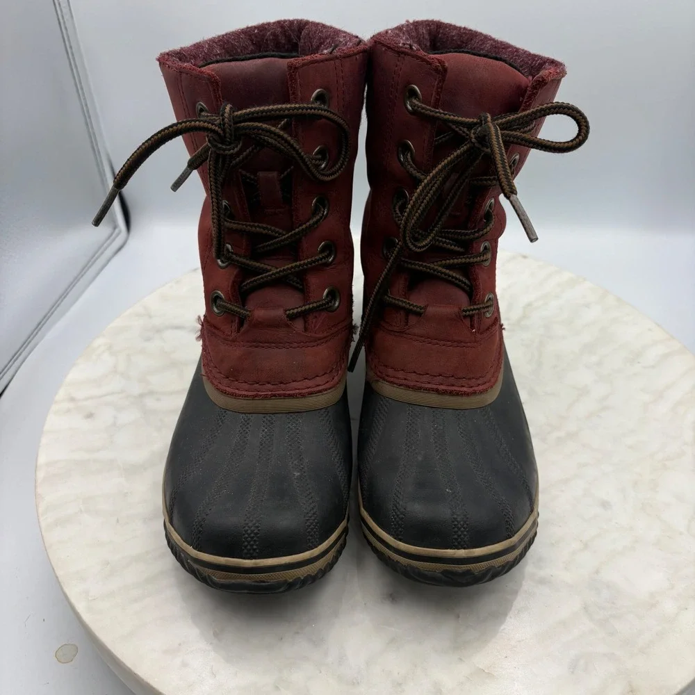 Sorel Boots Womens Size 7 Slimpack Ii Redwood Britis Leather Ankle Waterproof